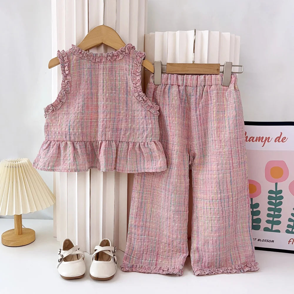 Trendy Meisjes Set – Korte Mouwen Top & Lange Broek