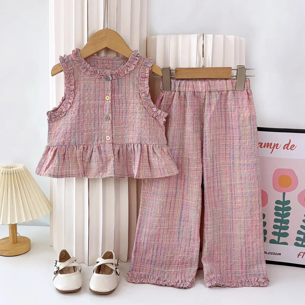 Trendy Meisjes Set – Korte Mouwen Top & Lange Broek